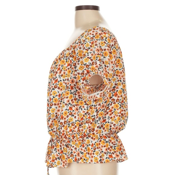 Microfloral micro floral autumn fall short sleeve blouse - Picture 4 of 6